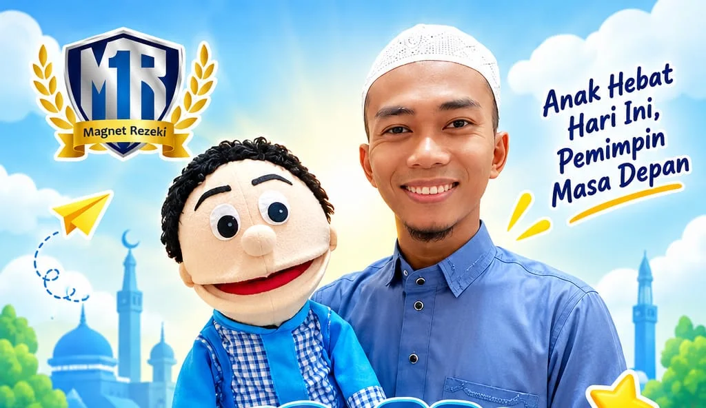Pemateri berpeci bersama boneka sahabat anak, Magnet Rezeki For Kids: Anak Hebat Hari Ini, Pemimpin Masa Depan