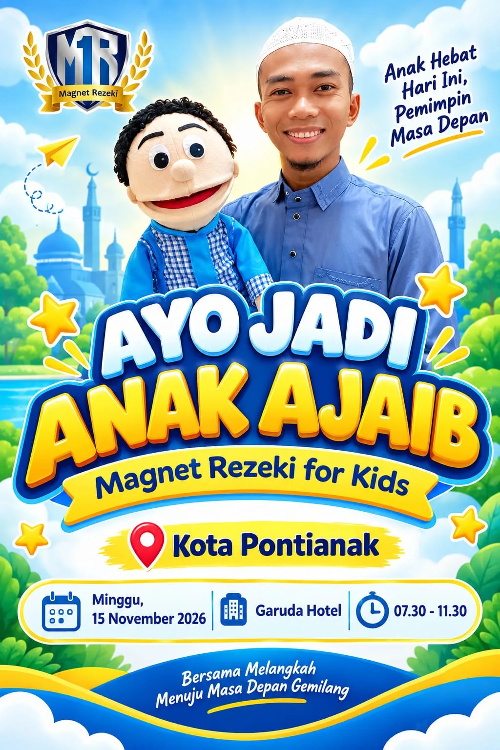 Poster Ayo Jadi Anak Ajaib, Magnet Rezeki For Kids, Kota Pontianak, Minggu 15 November 2026, Garuda Hotel, 07.30–11.30